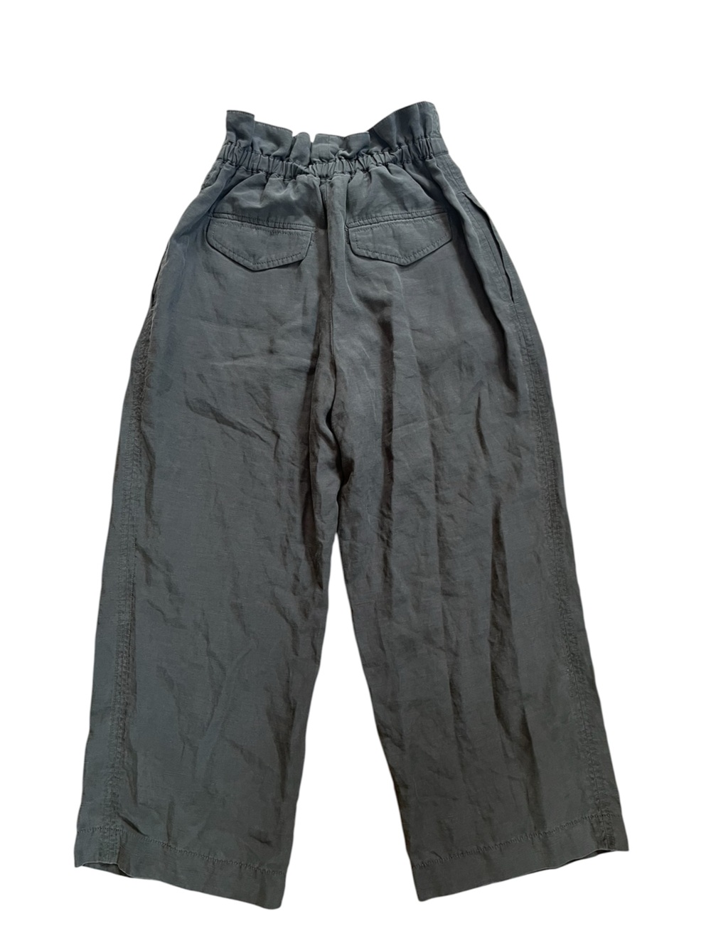 Club Monaco Slate Grey High Waist Linen Blend Paper Bag Cropped Wide Leg Pants - Picture 3 of 12